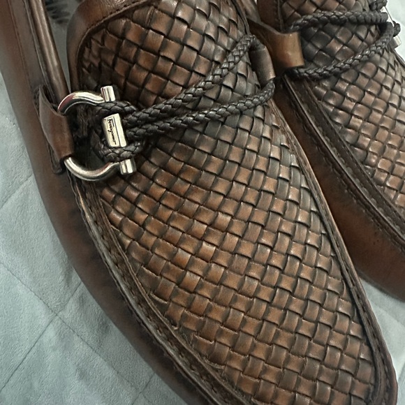Salvatore Ferragamo Brown Leather Loafers with Woven Design - Picture 3 of 5